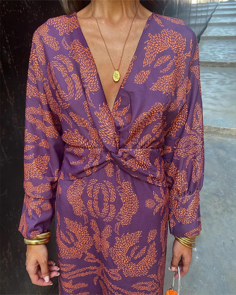 Penelope | Long Sleeve V-Neck Maxi Dress
