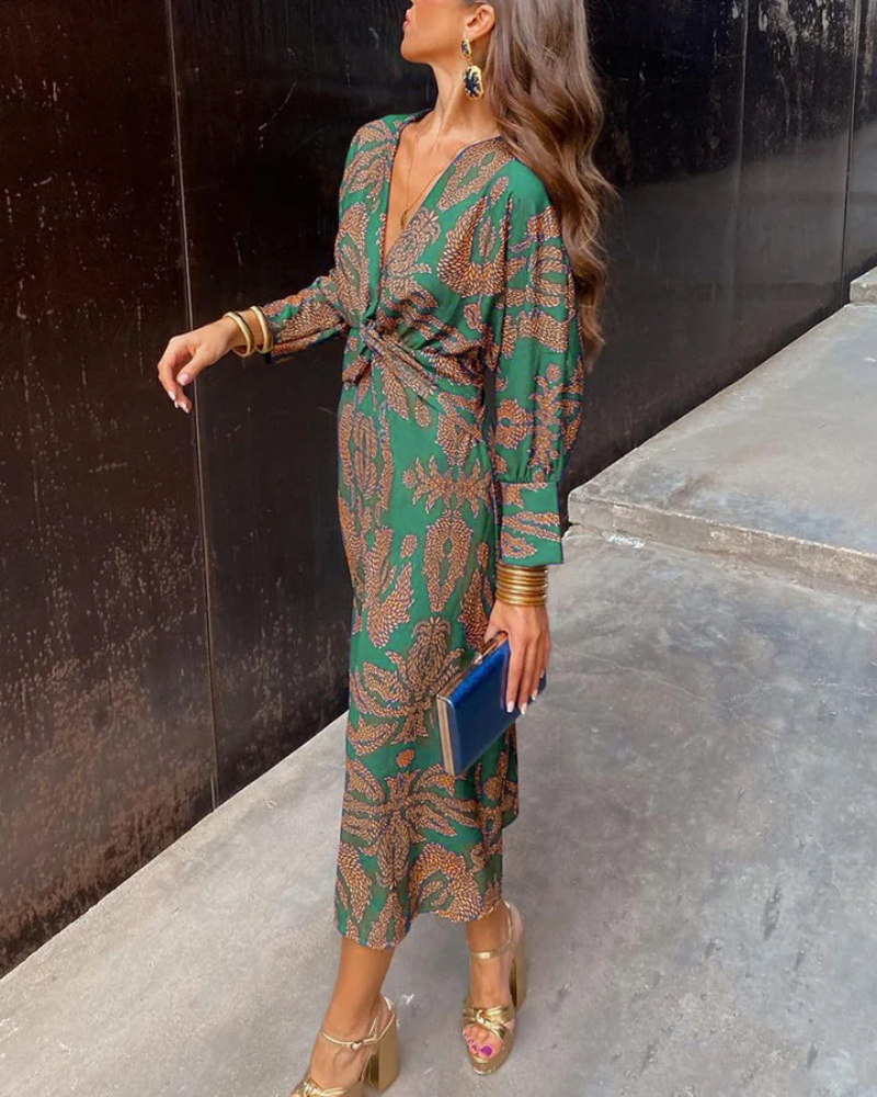 Penelope | Long Sleeve V-Neck Maxi Dress