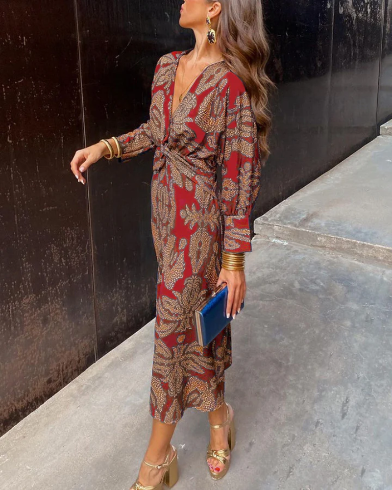 Penelope | Long Sleeve V-Neck Maxi Dress