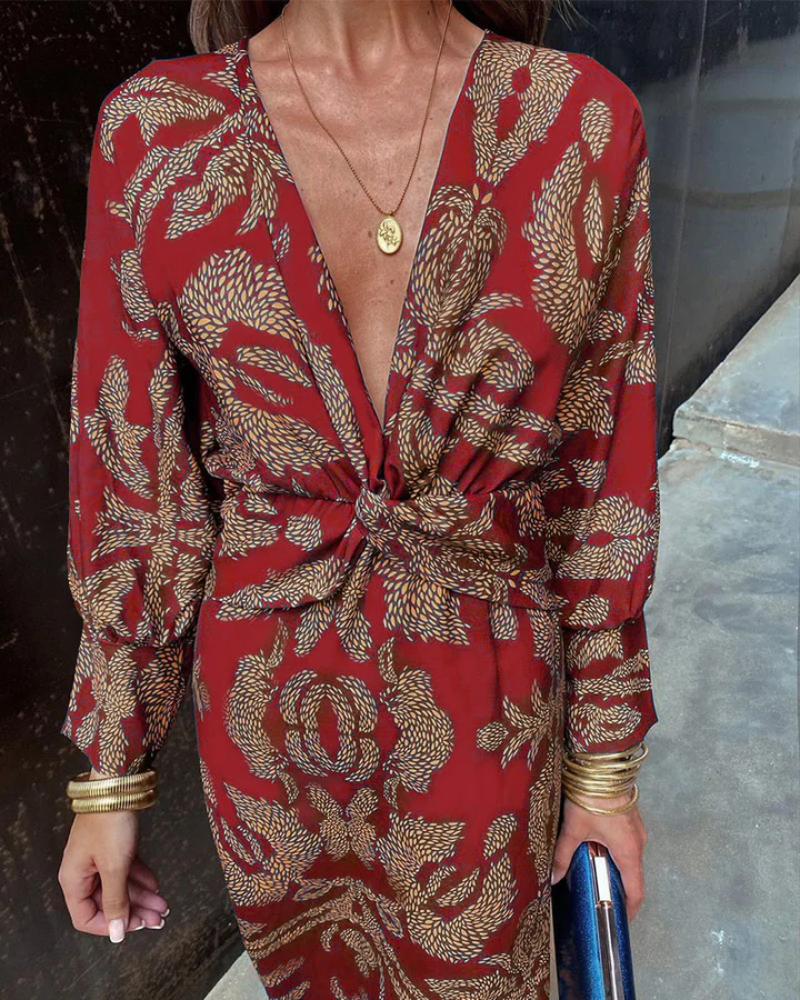 Penelope | Long Sleeve V-Neck Maxi Dress