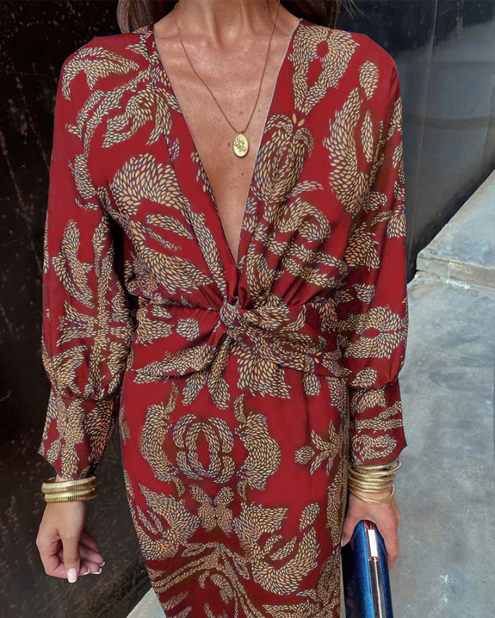 Penelope | Long Sleeve V-Neck Maxi Dress