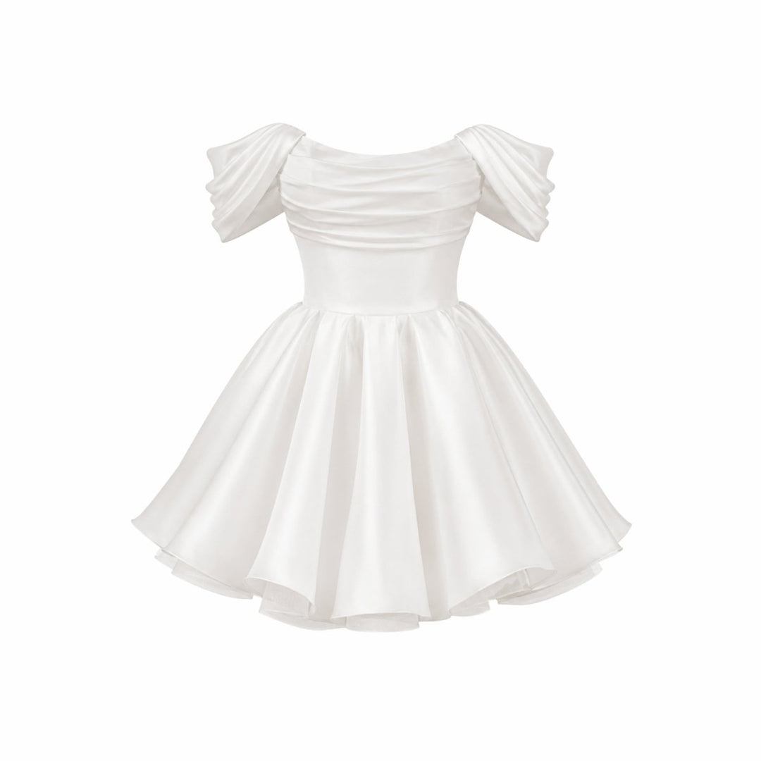 Damen-Minikleid aus Satin mit schulterfreiem Ausschnitt-Mini Dress-Alpenkind