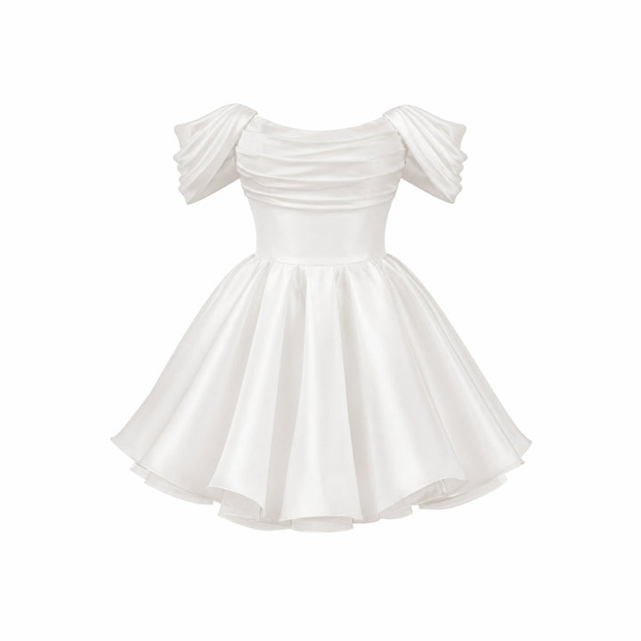 Damen-Minikleid aus Satin mit schulterfreiem Ausschnitt-Mini Dress-Alpenkind