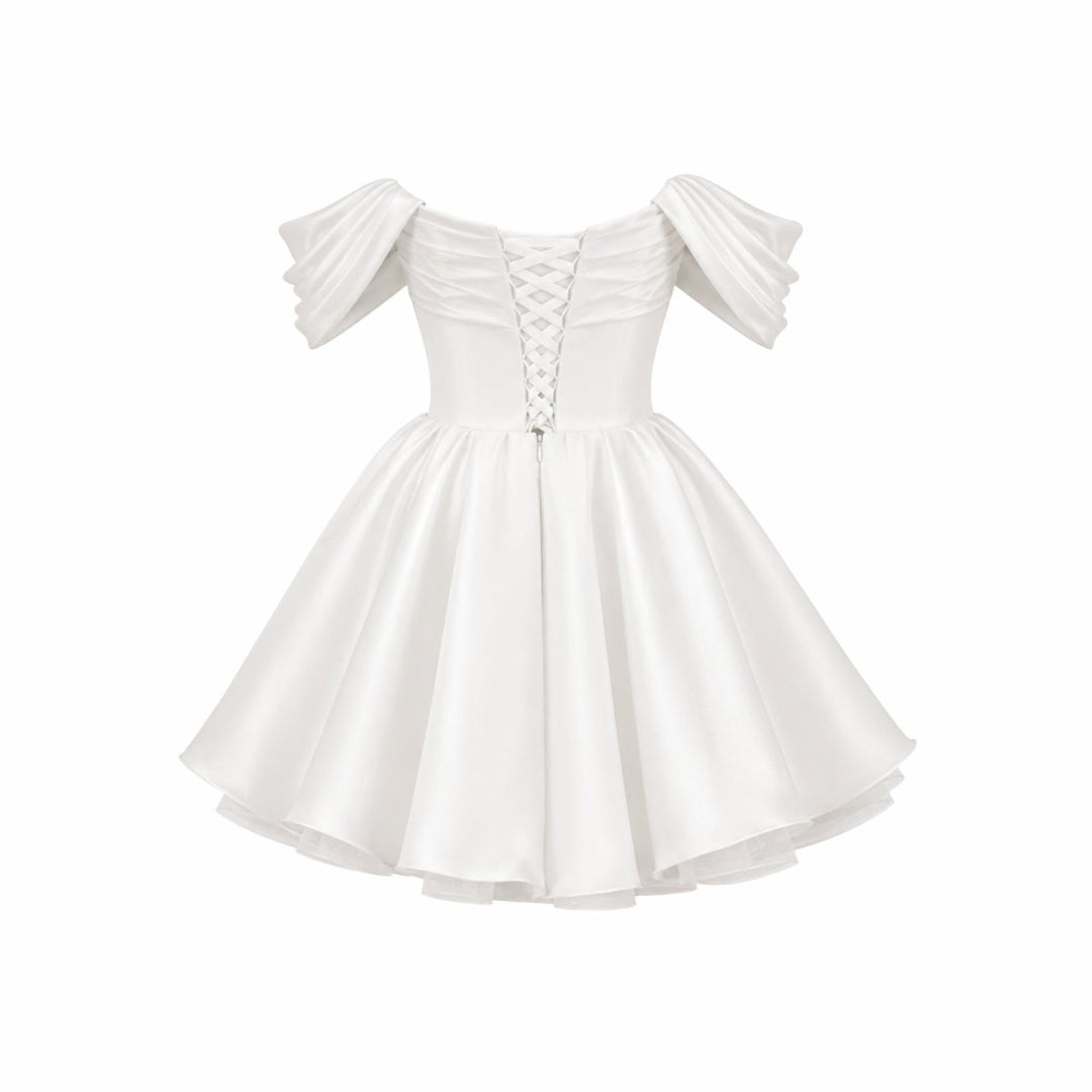 Damen-Minikleid aus Satin mit schulterfreiem Ausschnitt-Mini Dress-Alpenkind