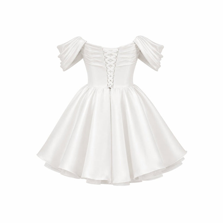 Damen-Minikleid aus Satin mit schulterfreiem Ausschnitt-Mini Dress-Alpenkind