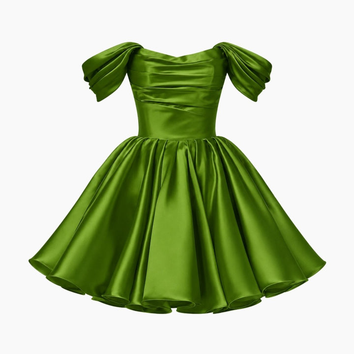 Damen-Minikleid aus Satin mit schulterfreiem Ausschnitt-Mini Dress-Alpenkind