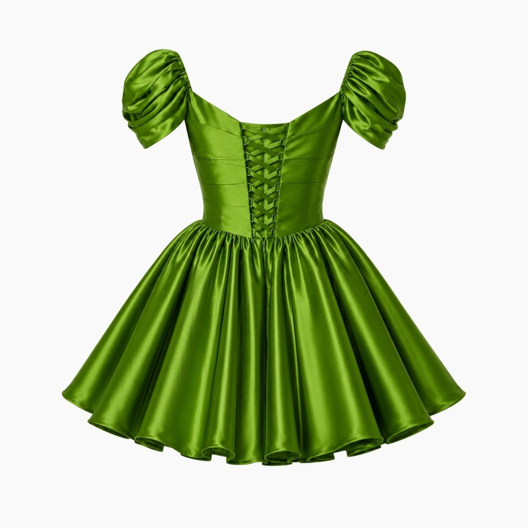 Damen-Minikleid aus Satin mit schulterfreiem Ausschnitt-Mini Dress-Alpenkind