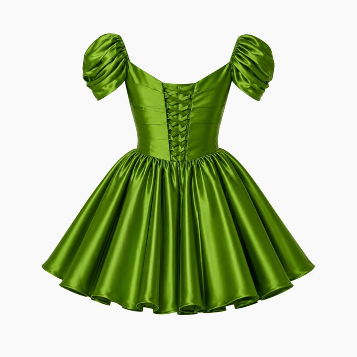 Damen-Minikleid aus Satin mit schulterfreiem Ausschnitt-Mini Dress-Alpenkind