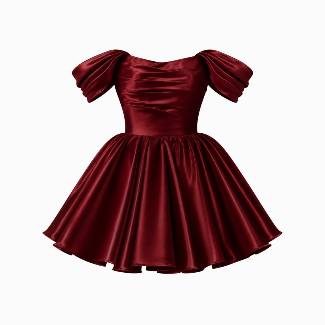 Damen-Minikleid aus Satin mit schulterfreiem Ausschnitt-Mini Dress-Alpenkind
