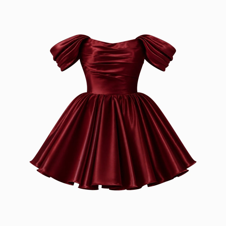 Damen-Minikleid aus Satin mit schulterfreiem Ausschnitt-Mini Dress-Alpenkind