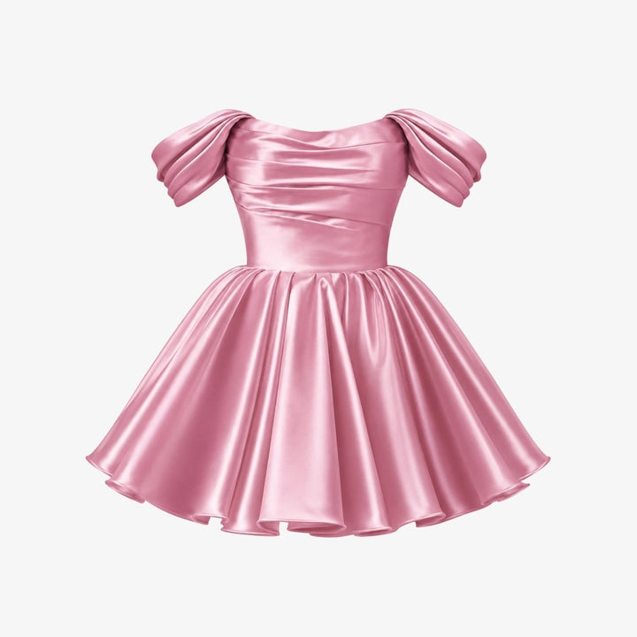 Damen-Minikleid aus Satin mit schulterfreiem Ausschnitt-Mini Dress-Alpenkind