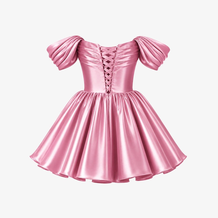 Damen-Minikleid aus Satin mit schulterfreiem Ausschnitt-Mini Dress-Alpenkind