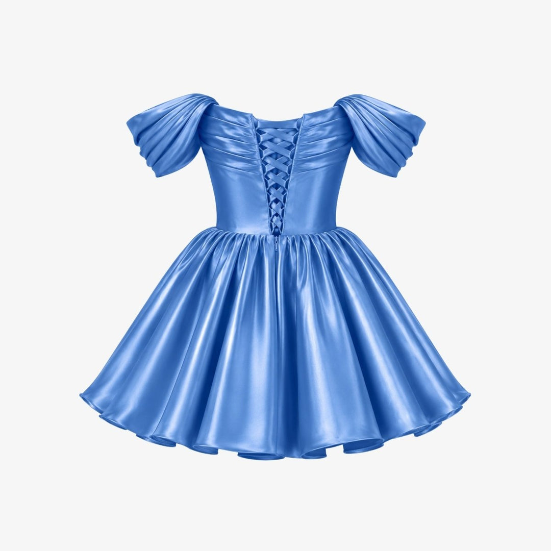 Damen-Minikleid aus Satin mit schulterfreiem Ausschnitt-Mini Dress-Alpenkind