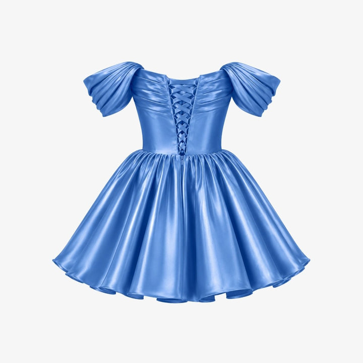 Damen-Minikleid aus Satin mit schulterfreiem Ausschnitt-Mini Dress-Alpenkind