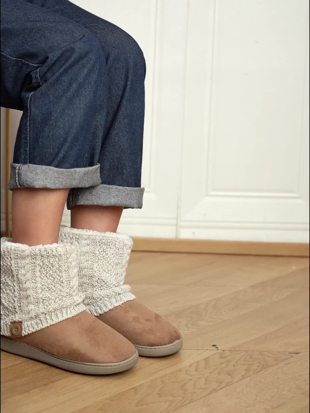 Darla – Women's Cable-Stitch Cuff Slipper Boots