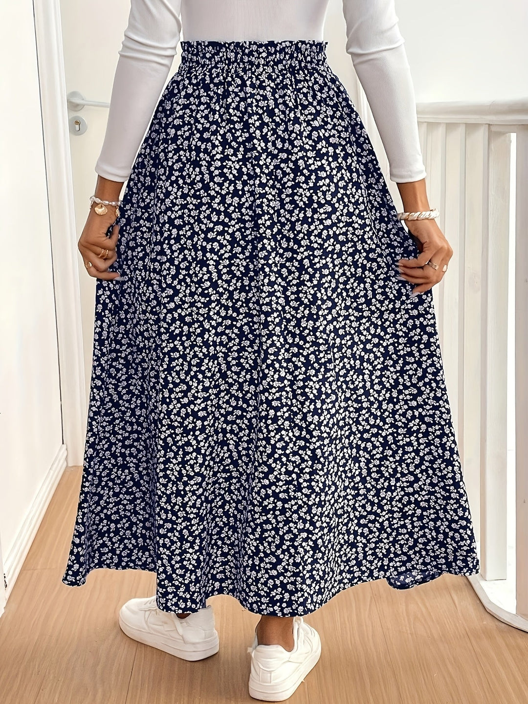 Tabitha – Ditsy Floral Maxi Skirt with Side Slit