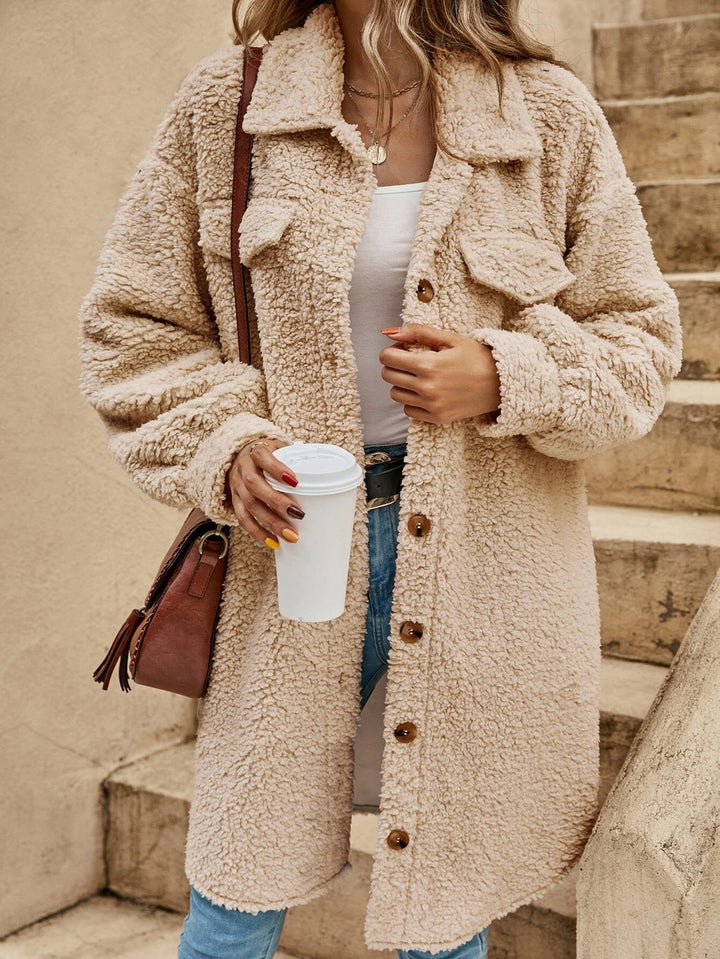 Delores – Women's Teddy Button-Front Long Shirt Jacket