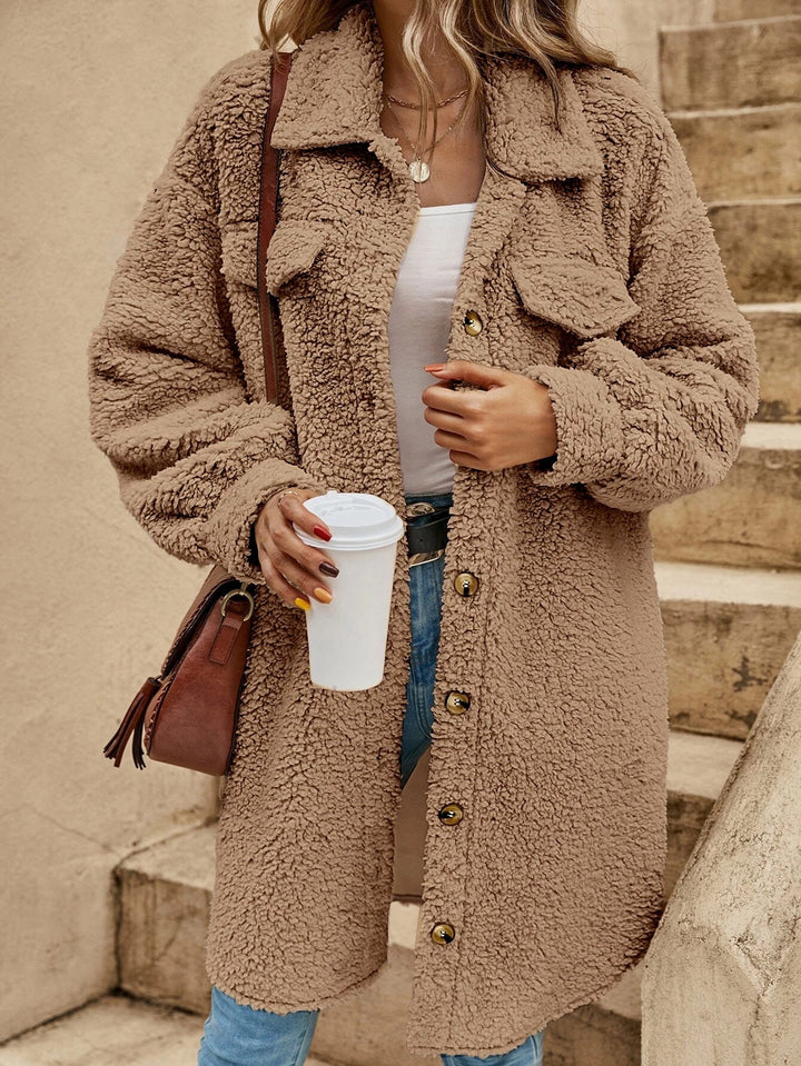 Delores – Women's Teddy Button-Front Long Shirt Jacket