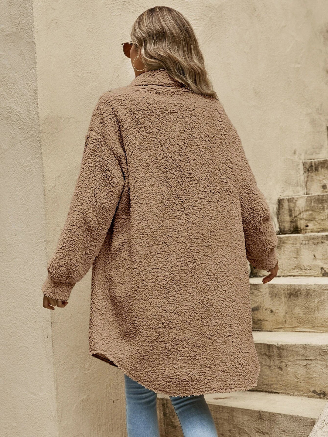 Delores – Women's Teddy Button-Front Long Shirt Jacket