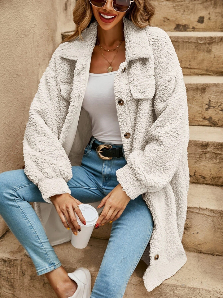 Delores – Women's Teddy Button-Front Long Shirt Jacket
