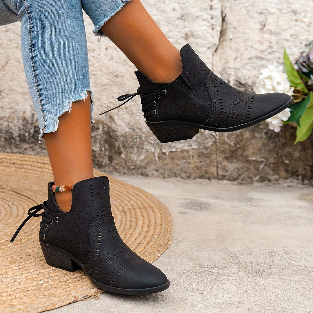 Cutout Detail Block Heel Ankle Boots for Women - View 12