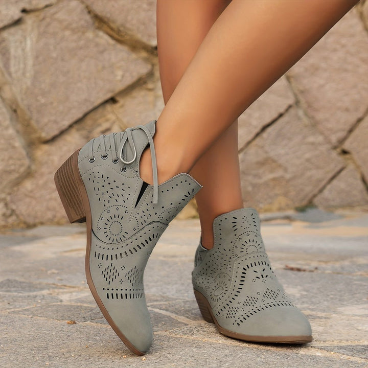 Cutout Detail Block Heel Ankle Boots for Women - View 7