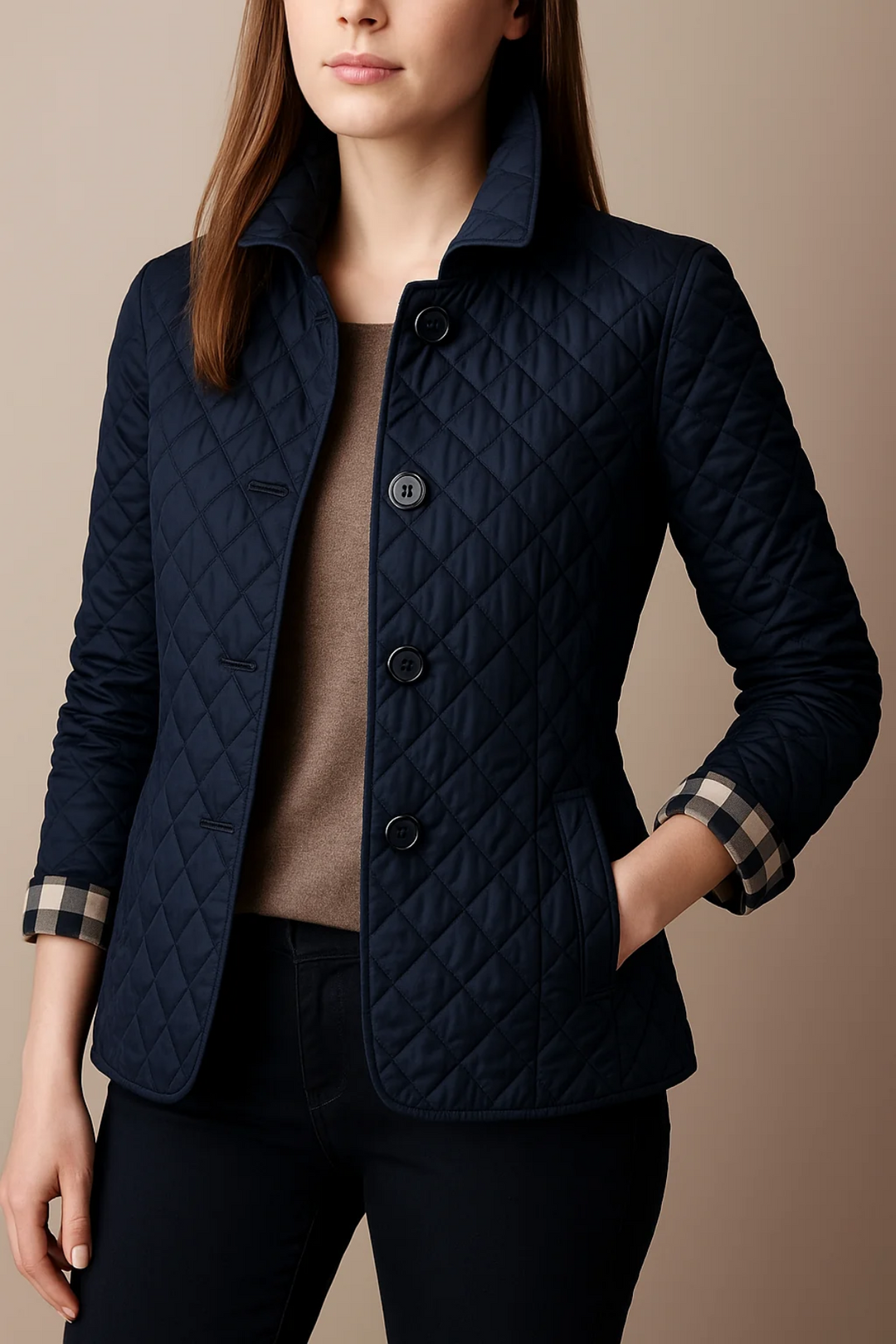 Manon – Stand Collar Diamond-Quilted Jacket for Women