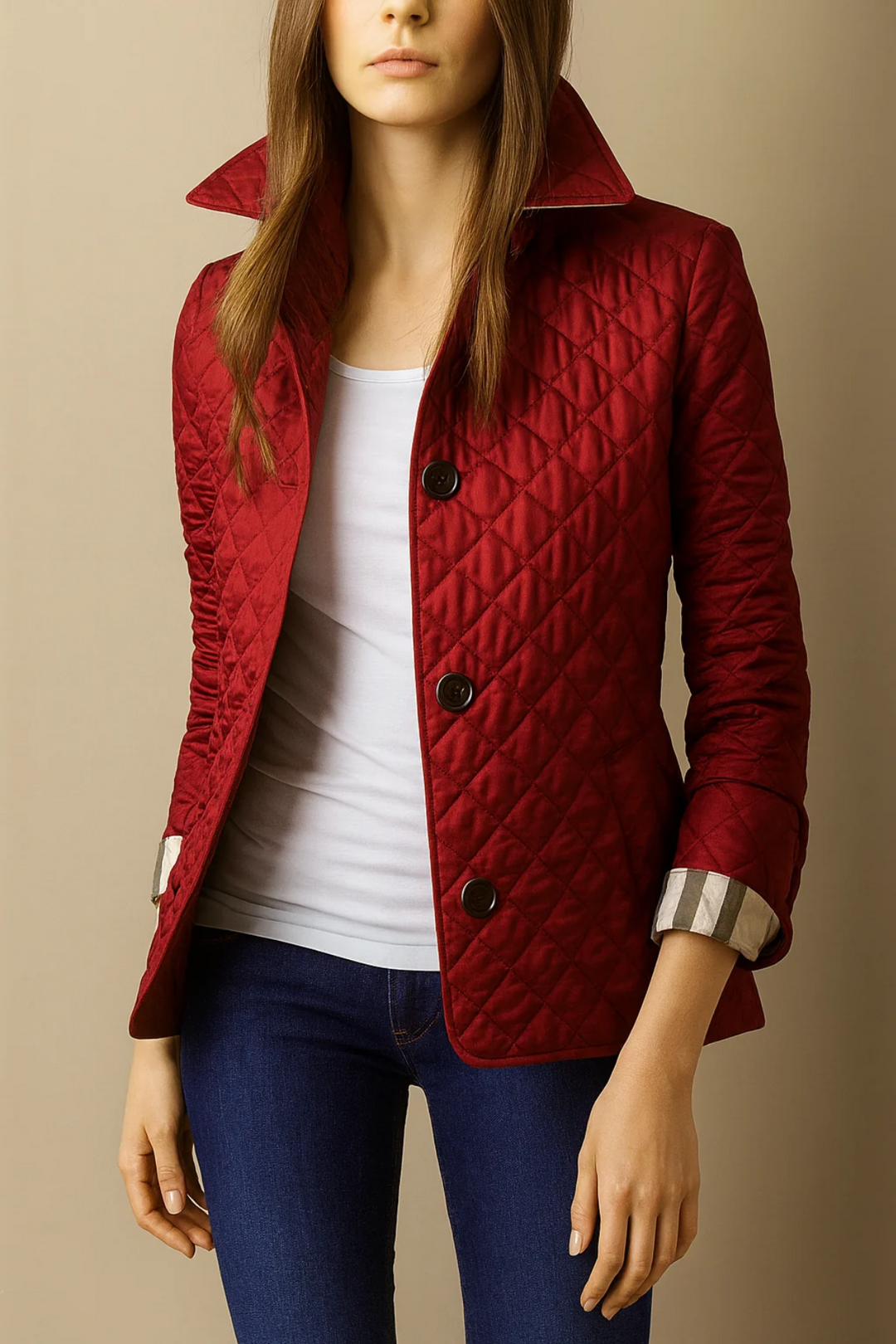 Manon – Stand Collar Diamond-Quilted Jacket for Women