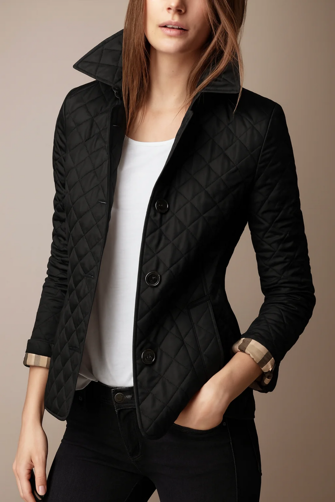 Manon – Stand Collar Diamond-Quilted Jacket for Women