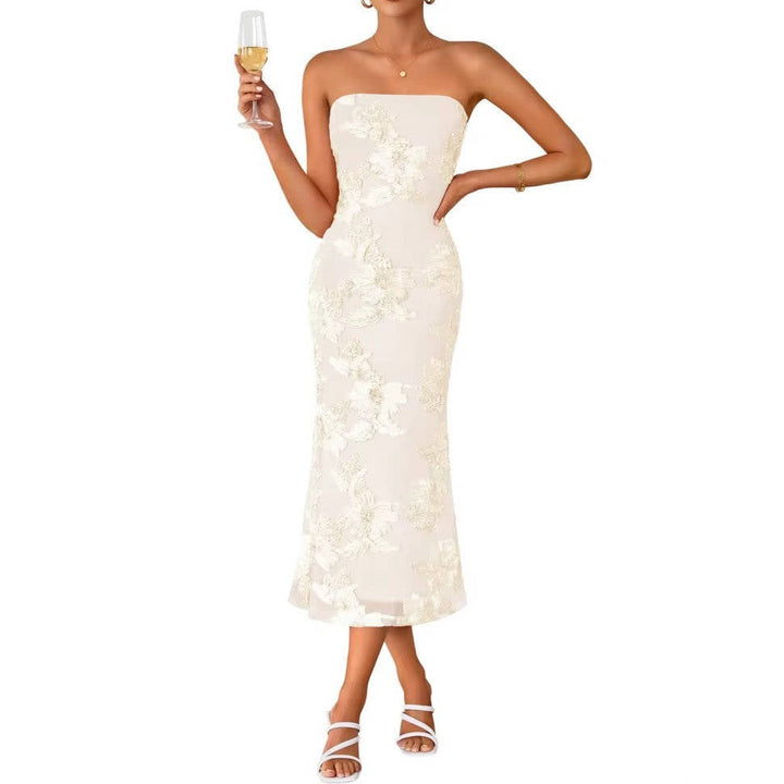 Priscilla – Strapless Floral Bodycon Midi Dress