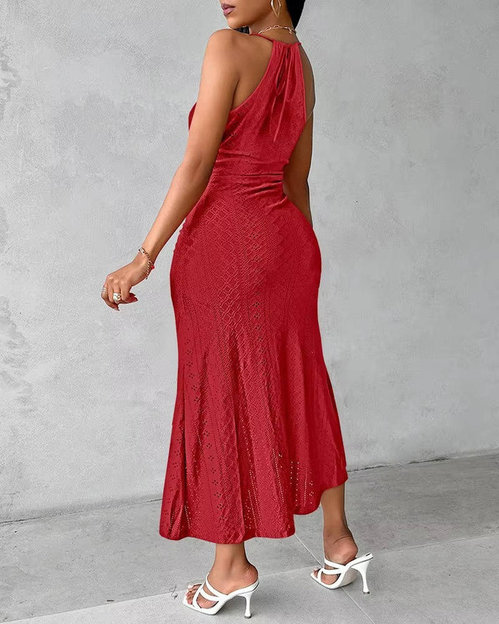 Ramona – Crochet Halter Midi Dress with High Slit