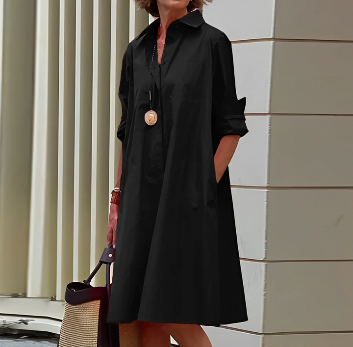 Tessa – Belted Button-Front Shirt Dress with Pockets