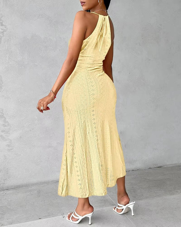 Ramona – Crochet Halter Midi Dress with High Slit
