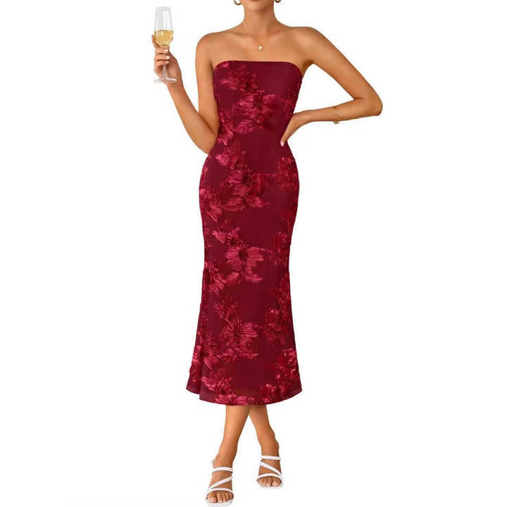 Priscilla – Strapless Floral Bodycon Midi Dress