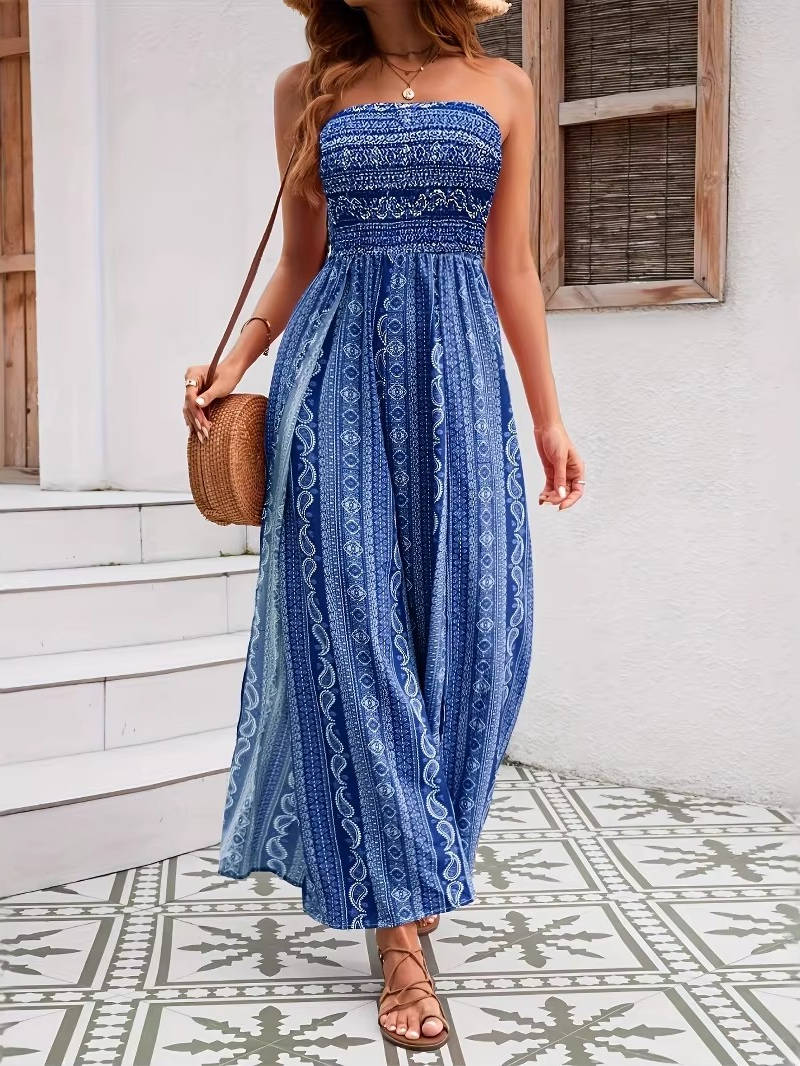 Nina – Strapless Smocked Boho Maxi Dress