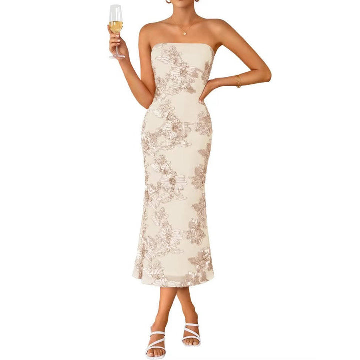 Priscilla – Strapless Floral Bodycon Midi Dress