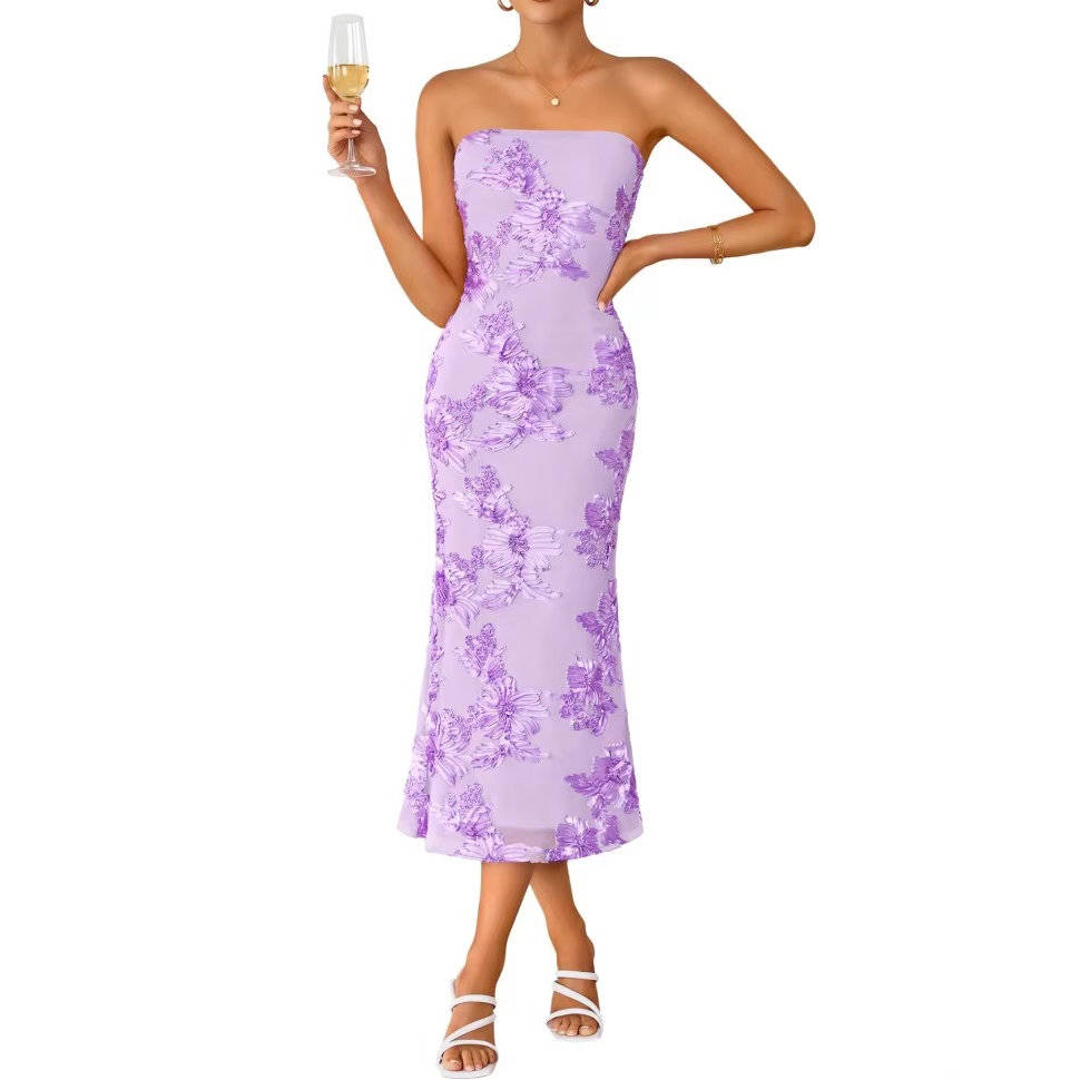 Priscilla – Strapless Floral Bodycon Midi Dress