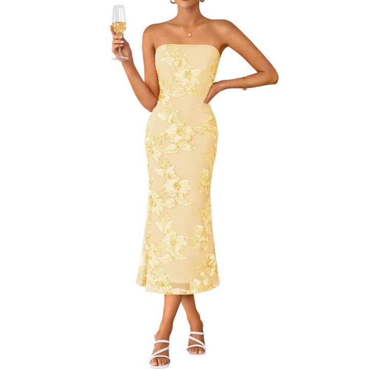 Priscilla – Strapless Floral Bodycon Midi Dress