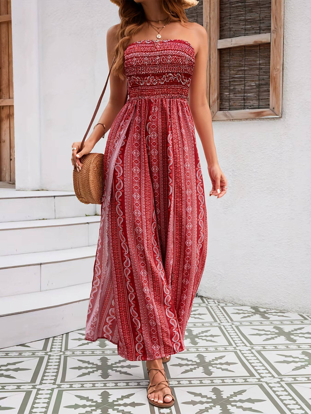 Nina – Strapless Smocked Boho Maxi Dress