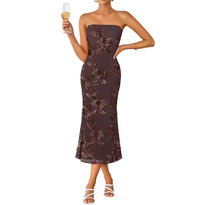 Priscilla – Strapless Floral Bodycon Midi Dress