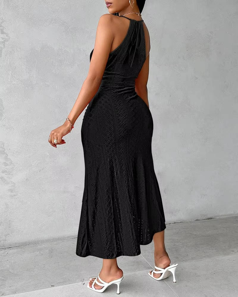 Ramona – Crochet Halter Midi Dress with High Slit
