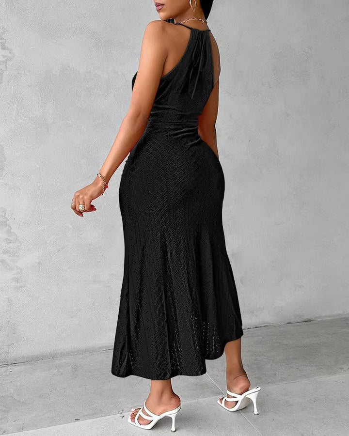 Ramona – Crochet Halter Midi Dress with High Slit