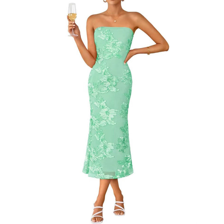 Priscilla – Strapless Floral Bodycon Midi Dress