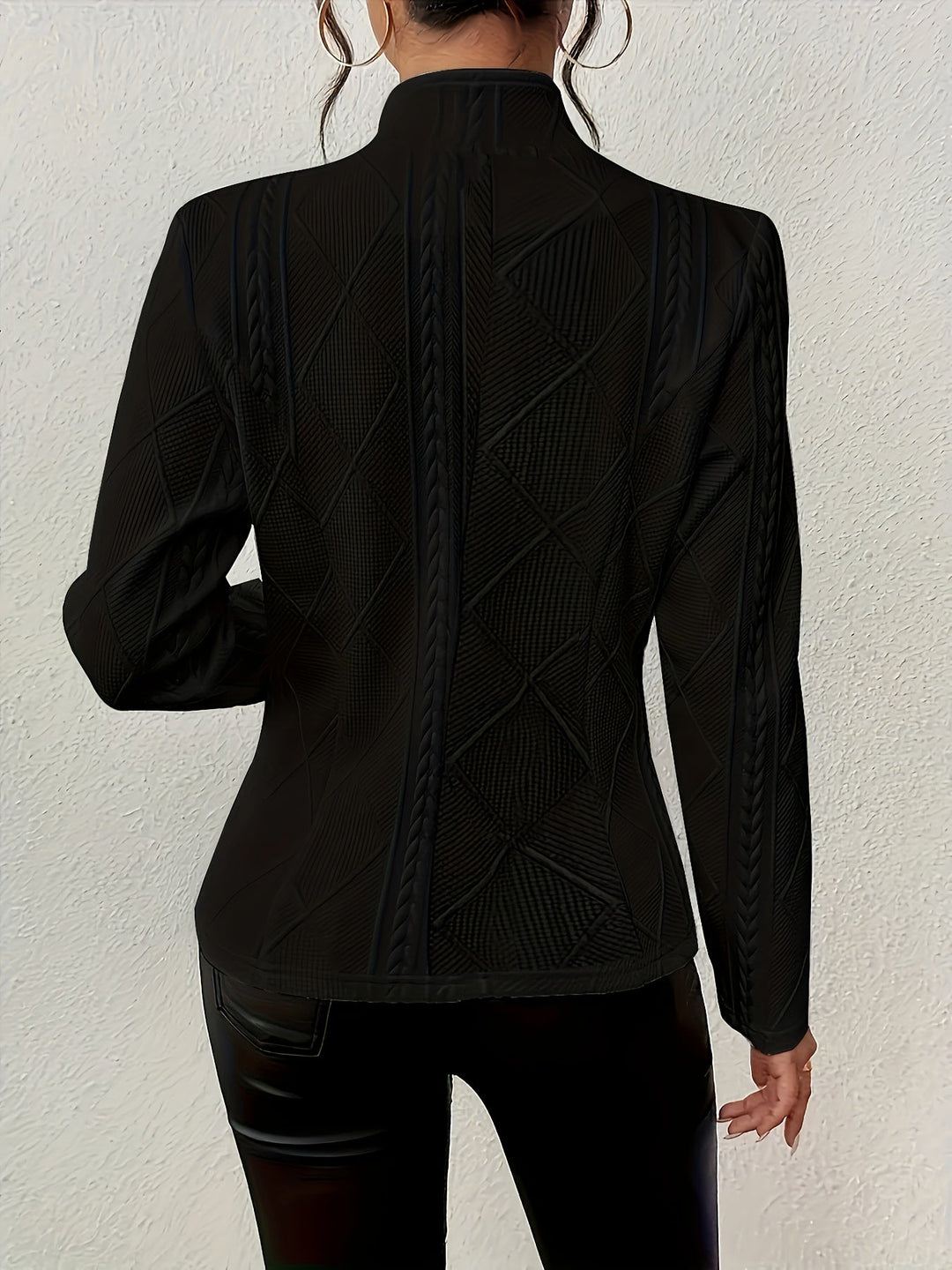Tamsyn – Stand Collar Cable-Stitch Jacket for Women