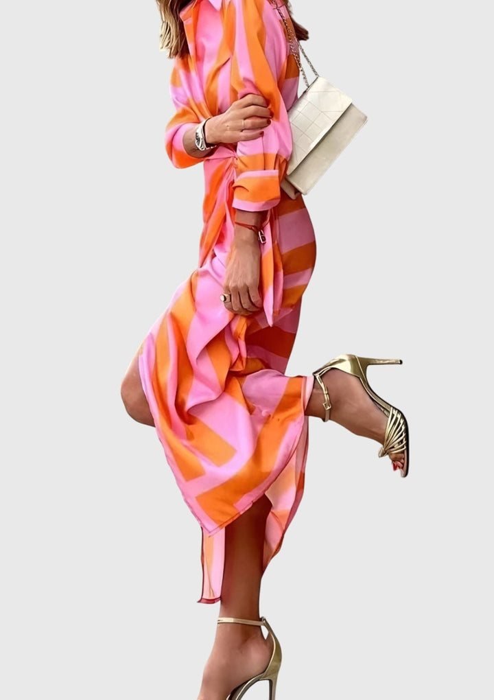 Marlene – Long-Sleeve Collared Wrap Midi Dress