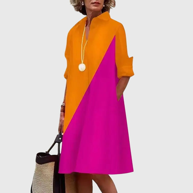 Eliza – Collared Midi Shirt Dress with Pockets