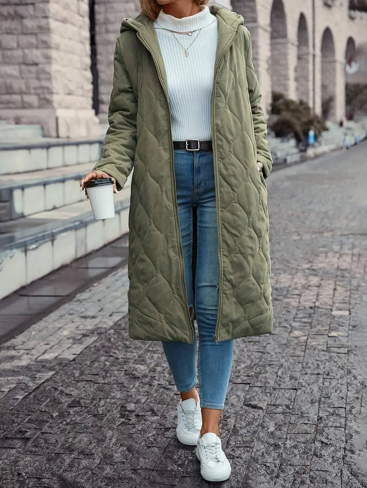 Reagan – Quilted Hooded Long Coat for Women