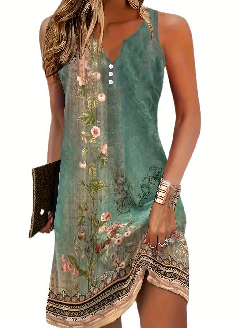 Talia – Sleeveless V-Neck Mini Dress with Button Placket