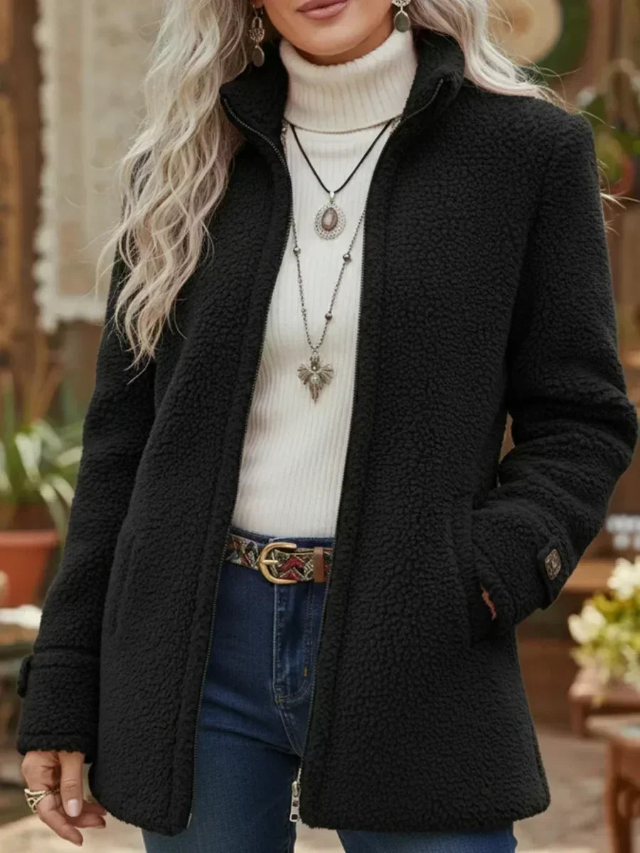 Armelle – Zip-Up Teddy Jacket with Stand-Up Collar for Women