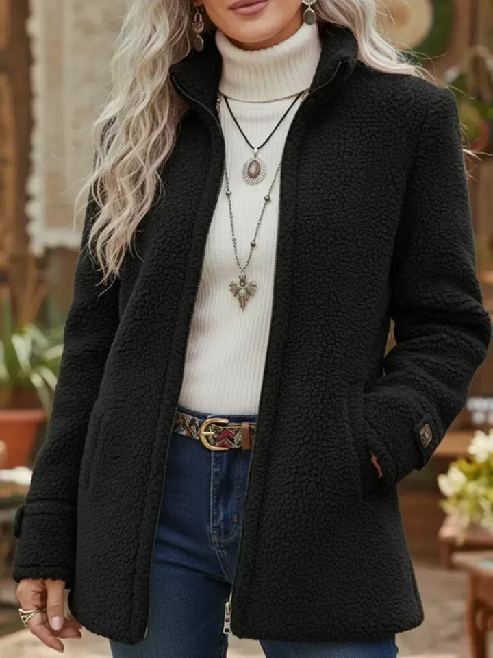 Armelle – Zip-Up Teddy Jacket with Stand-Up Collar for Women